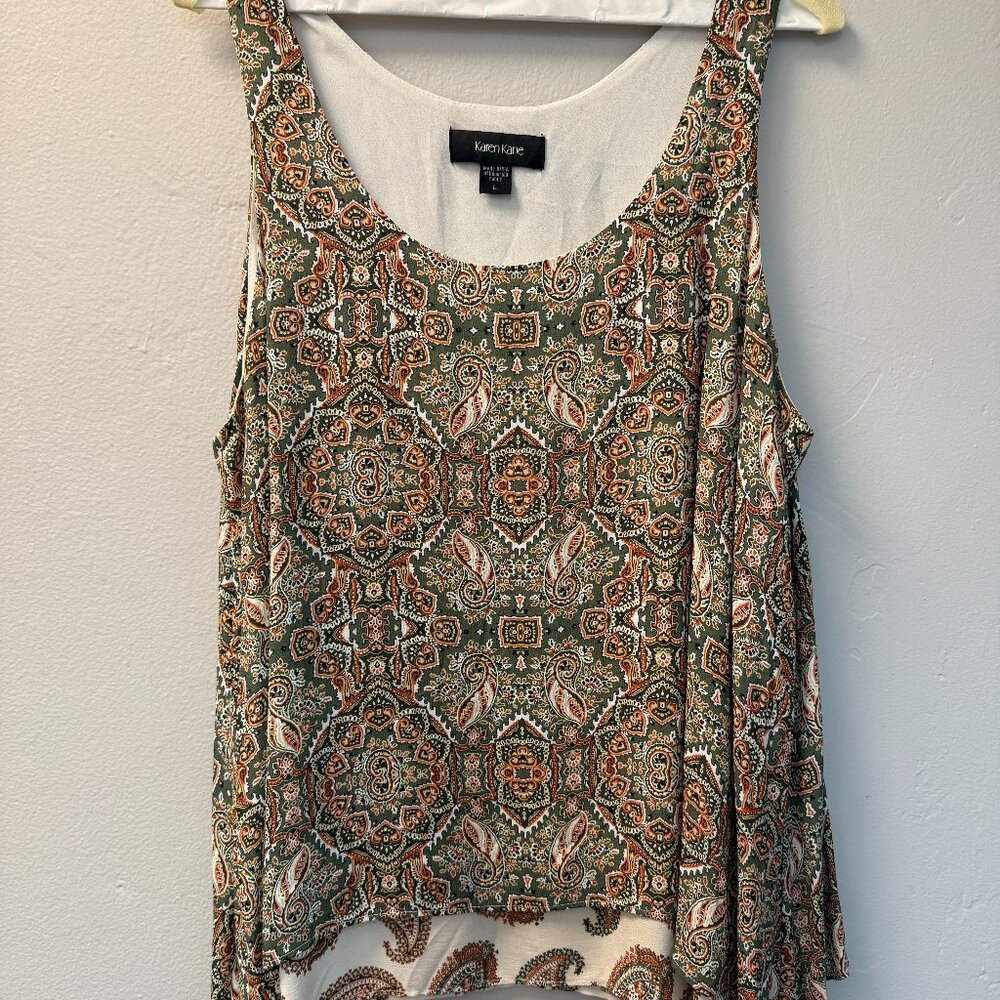 Karen Kane  Desert Gypsy Print Block Tank Sleeveless Top Womans L